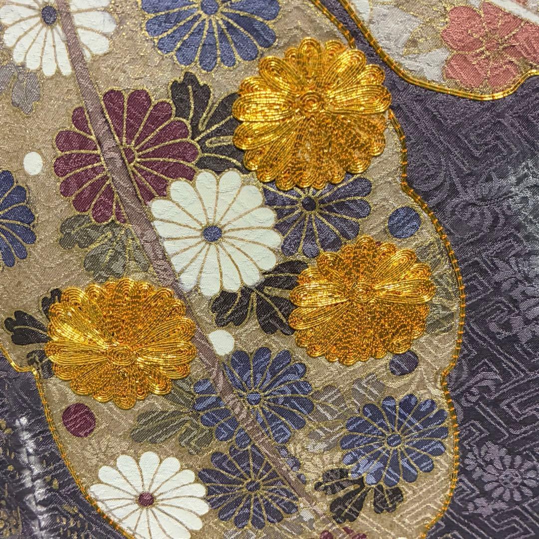 D169 訪問着　絞り　金駒刺繍　葉っぱ　正絹　着物　袷　極美品