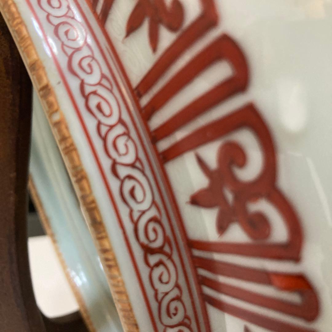 清水焼　平安一星作　彩色菊花大鉢　皿立て付き　直径30㎝　アンティーク