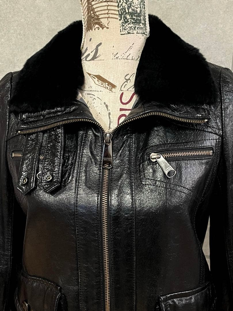 BURBERRY BLUE LABEL ラビットファー レザージャケット M