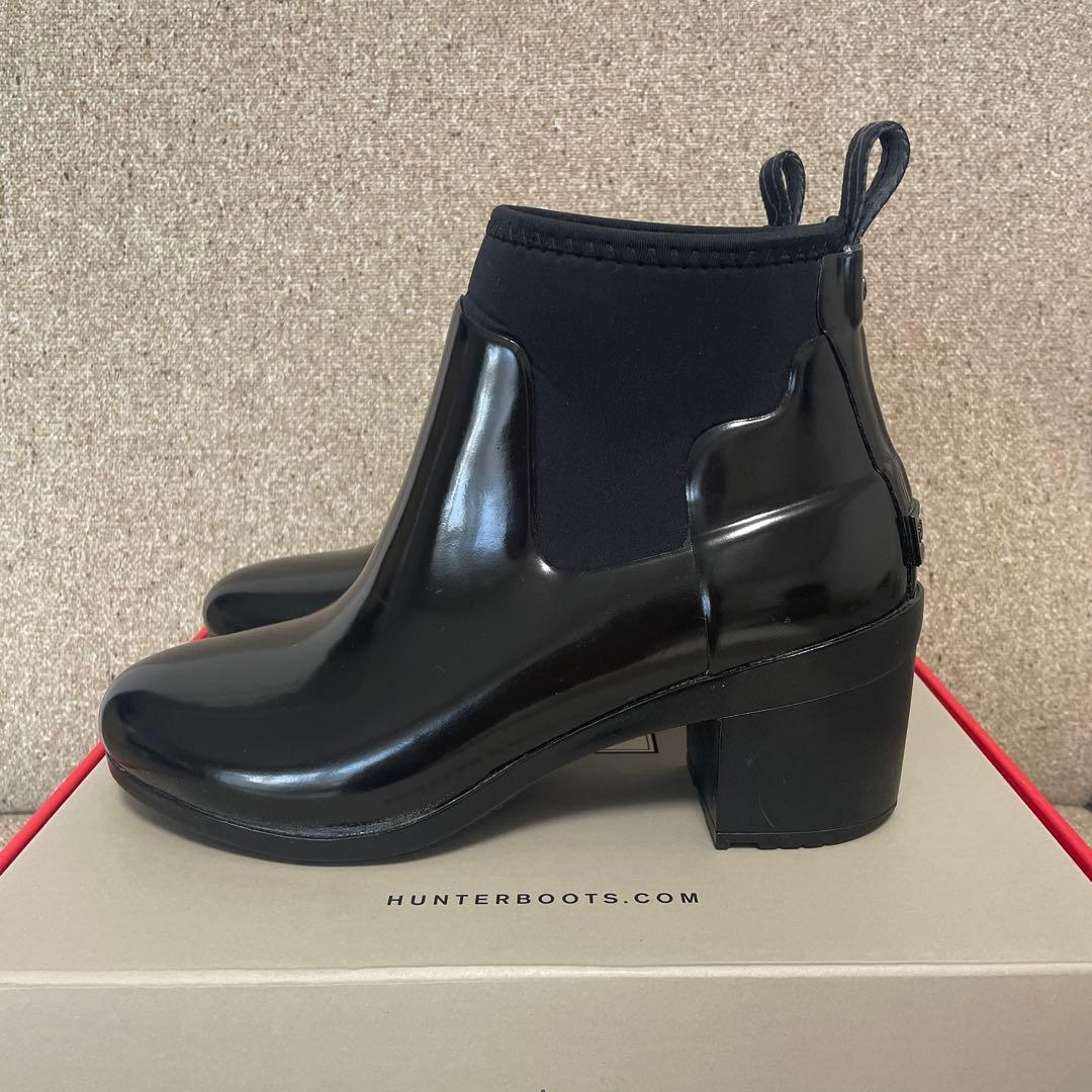 HUNTER ブラック ショート レインブーツ ヒール約7cm 現行品