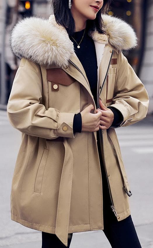 新品 ラビットファーライナーモッズコートフード付きラクーントリミング毛皮ファー