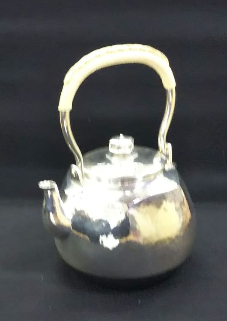 茶道具 銀瓶 湯沸 六角肩衝 銀メッキ 5合 秀峰堂 新品