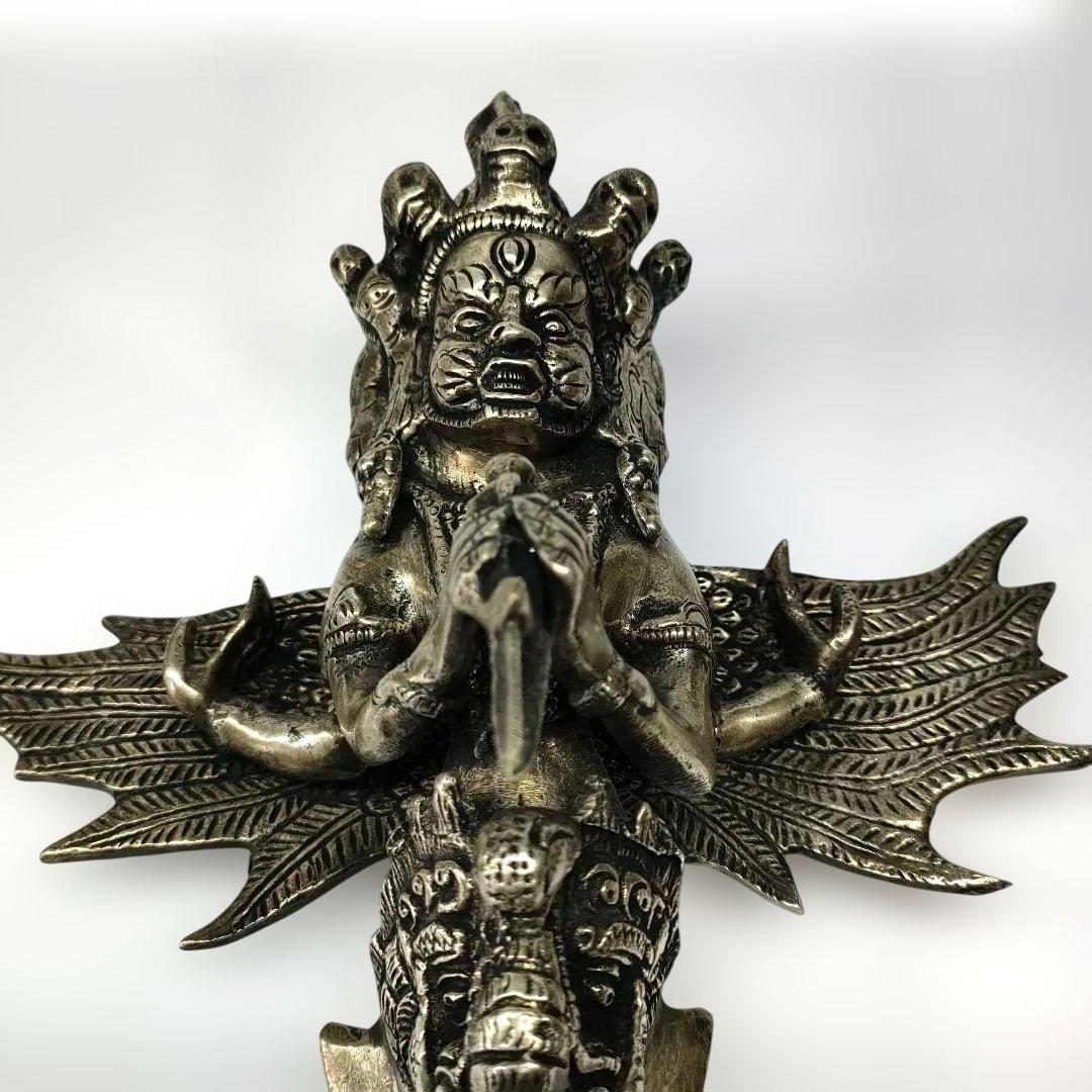 チベット密教法具 マハーカーラ 三面大黒天 プルパ 金剛杭 忿怒尊 真鍮像