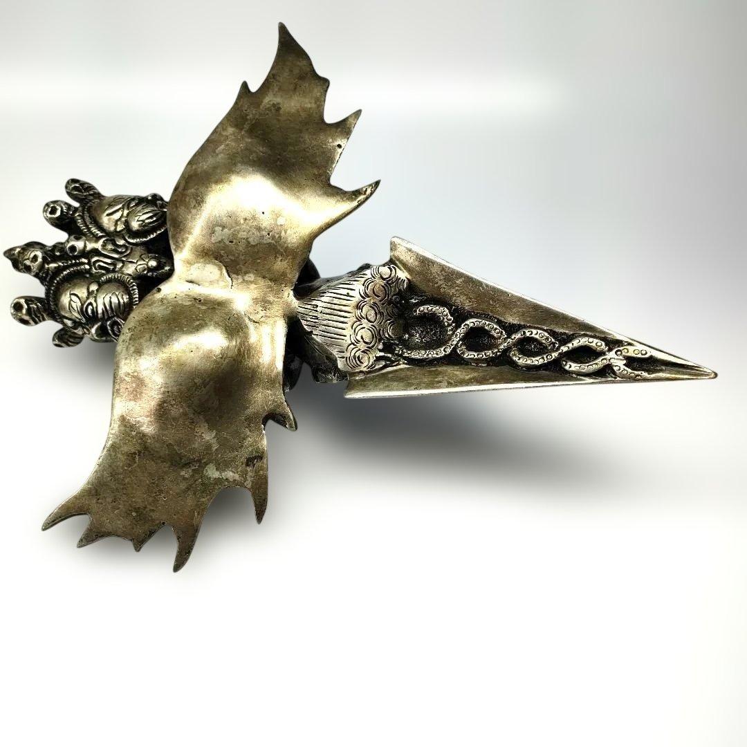 チベット密教法具 マハーカーラ 三面大黒天 プルパ 金剛杭 忿怒尊 真鍮像