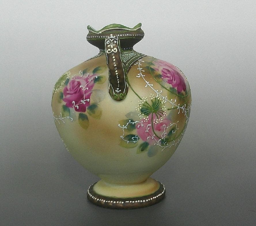 明治 オールドノリタケ バラ盛り上げ花瓶