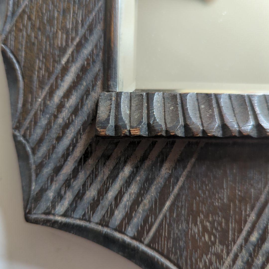 【重厚】【アンティーク】壁掛け 鏡 書斎 ミラー 彫金