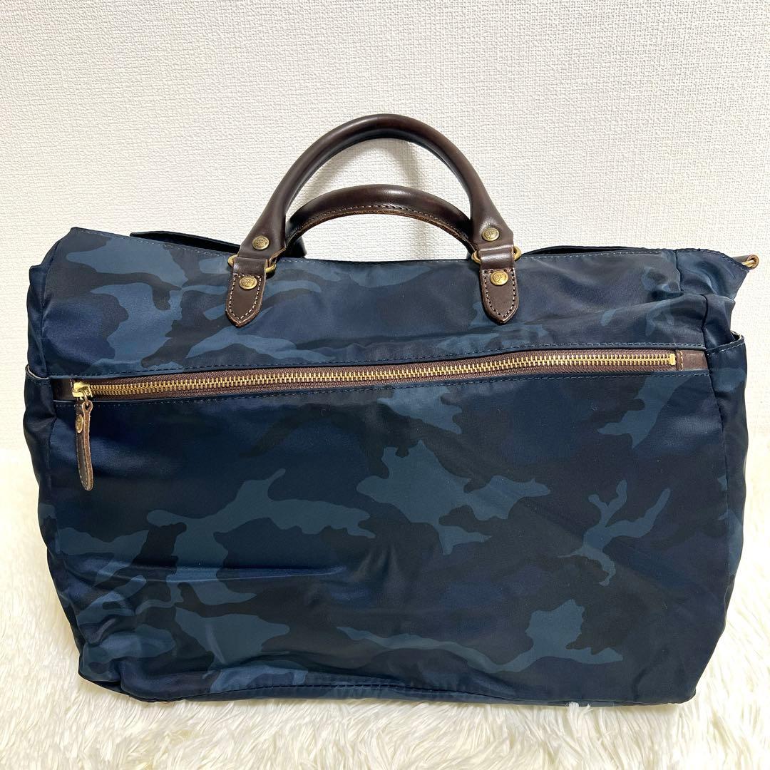 Folna 藤巻百貨店限定 2way 迷彩 ナイロン ブリーフバッグ ネイビー