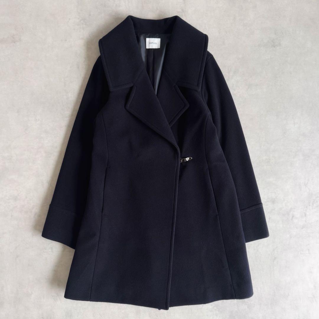 美品▲シップスエニィ SHIPS anyウール ラペル コート ネイビー