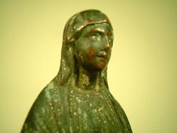 フランス アンティーク ルルドの聖母像 台座教会彫刻 18cm 19世紀頃