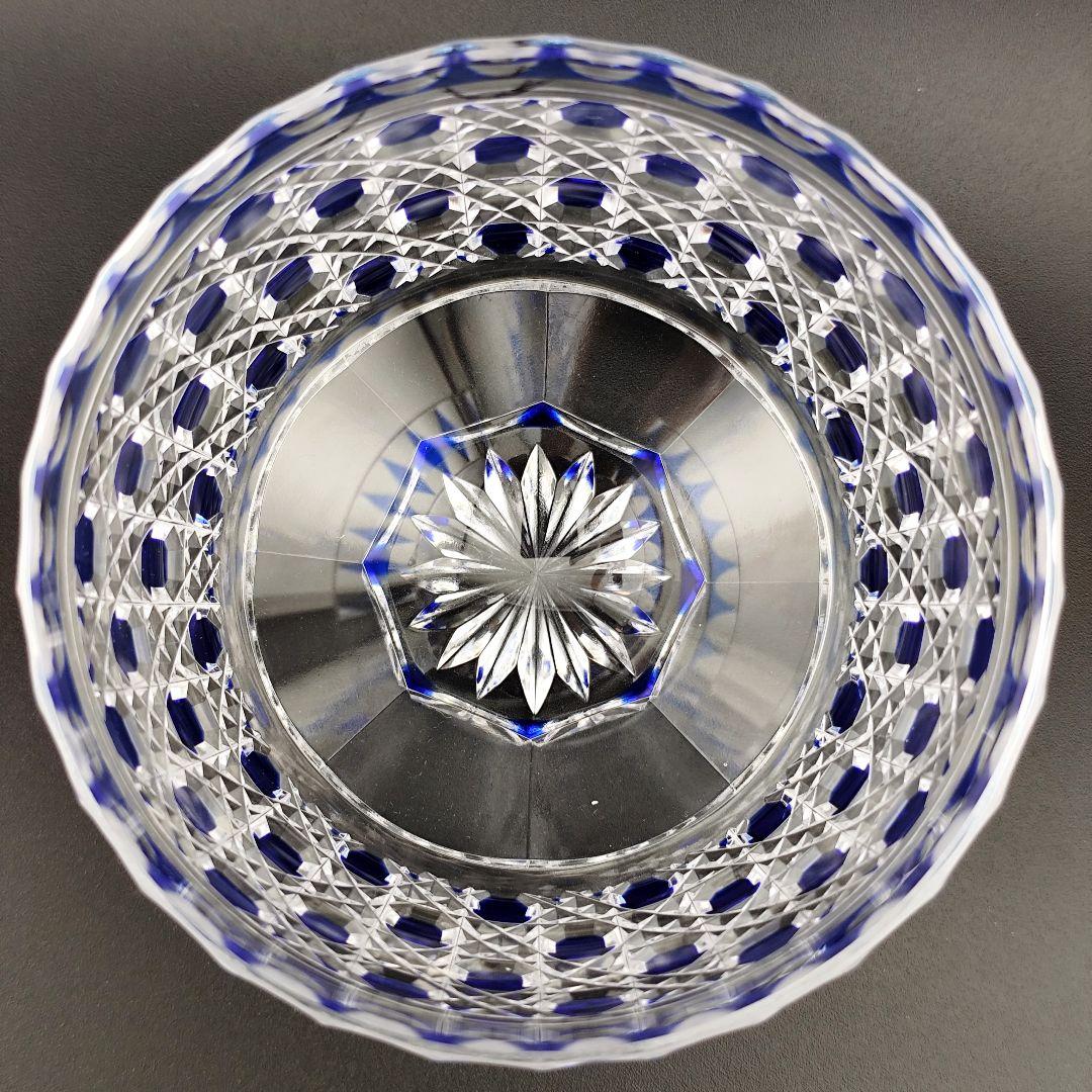 超希少品☆江戸切子 須田秀石 小鉢 瑠璃被 籠目紋（切子、江戸切子、薩摩切子）