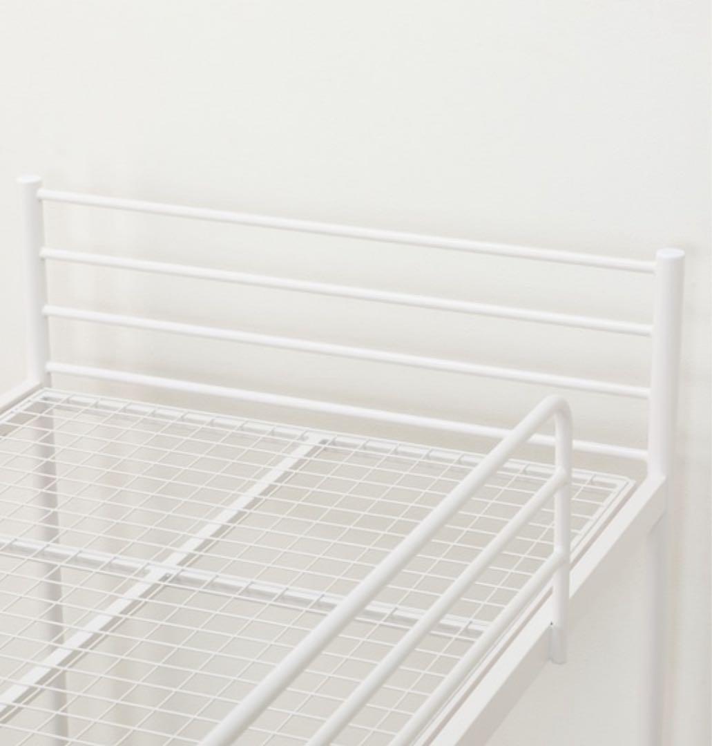 ホワイト メタル ロフトベッド 安全柵付き