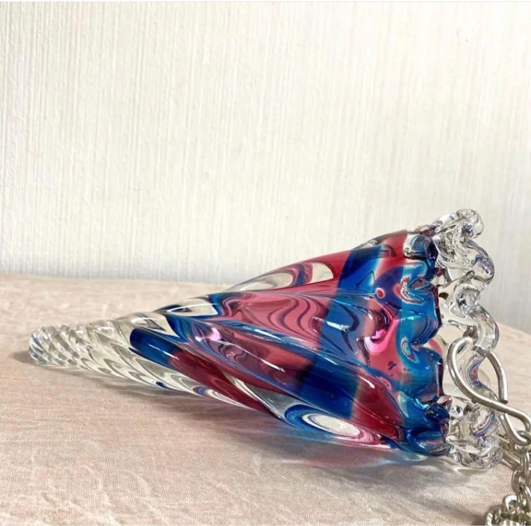 70年昭和レトロアンティーク吊り下げ花瓶ぷっくりレトロガラススパイラルランプシェ