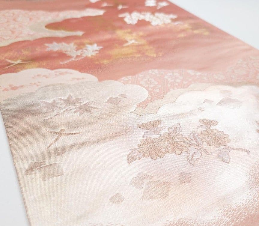 蘇州刺繍　訪問着　袋帯　セット　ぼかし染め　花鳥・宝尽くし　白緑・秘色・乙女色