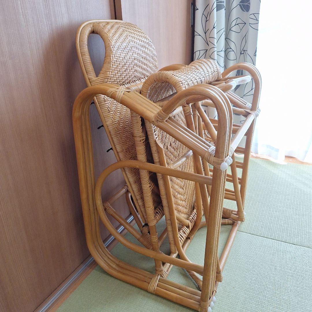 引き取り大歓迎❗ラタン リクライニングチェア マガジンラック付き