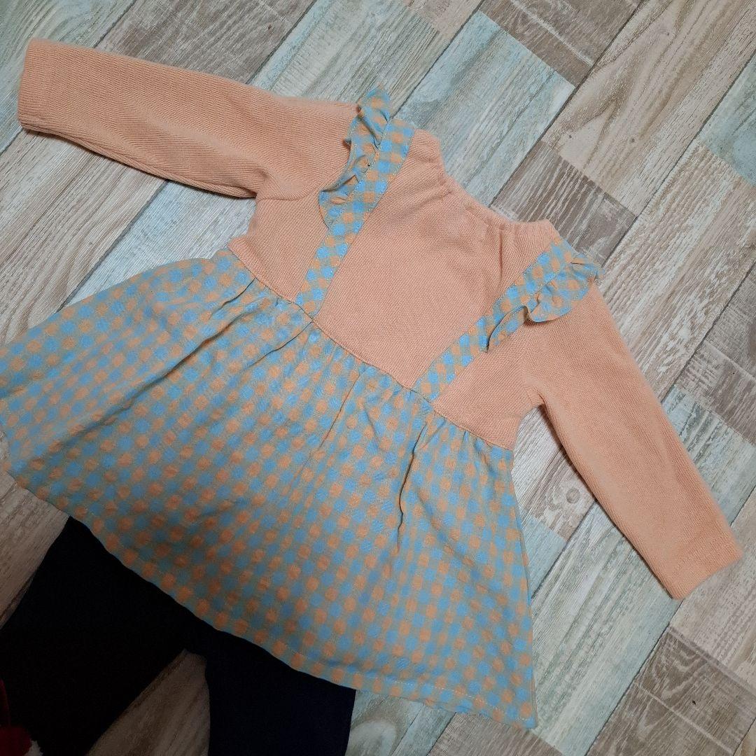 着1 ベイビーチアー　エプロンドレス風チュニックとレギンスセットアップ　80