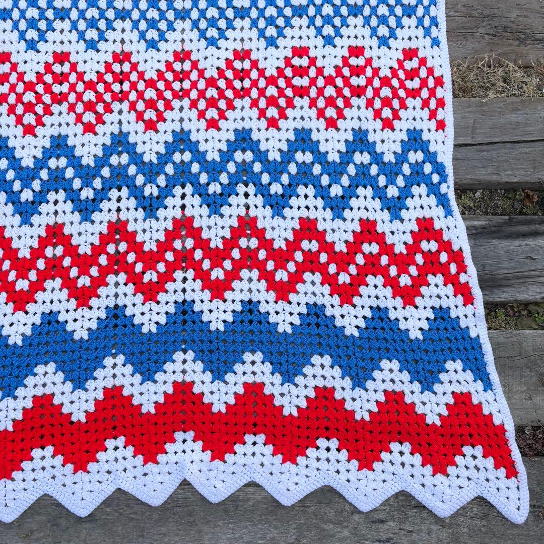 【USA vintage】グラニーブランケット 赤 青 白 トリコロール