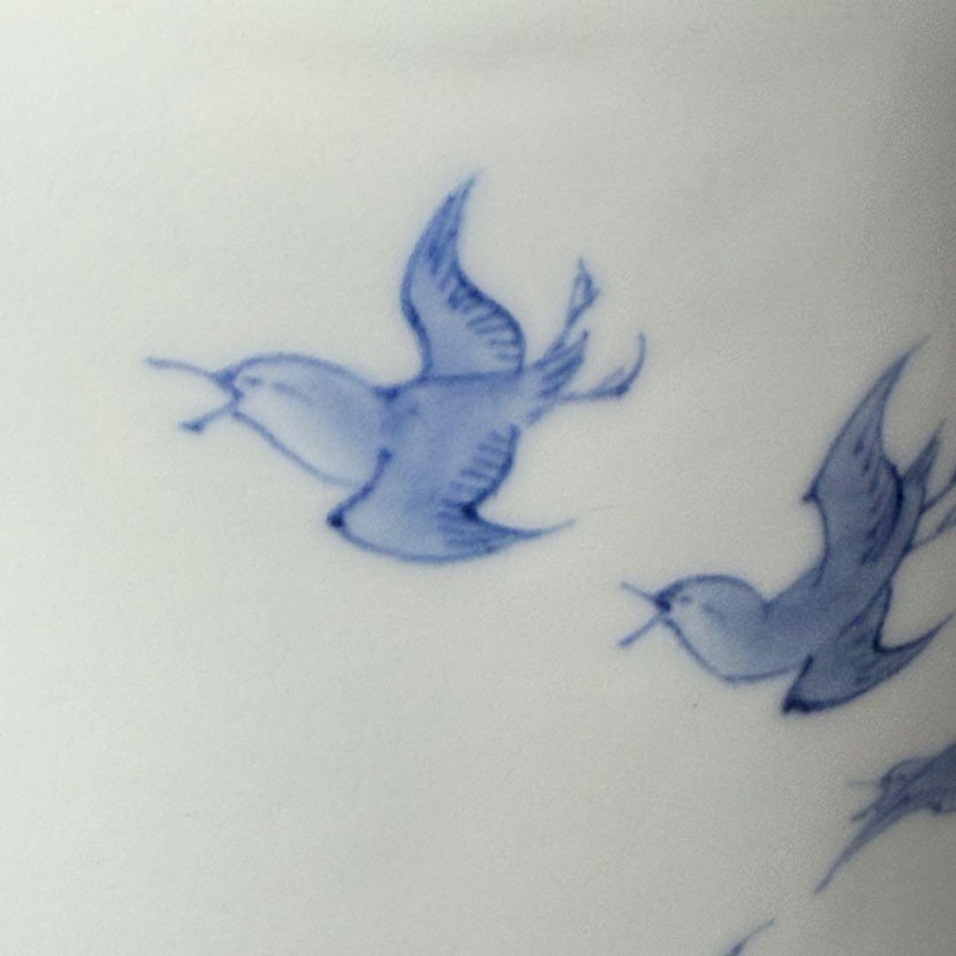 蔵*介様 明治大正期　平戸焼　染付鳥文様水指　共箱　特注蓋付　茶道具　裏千家　表