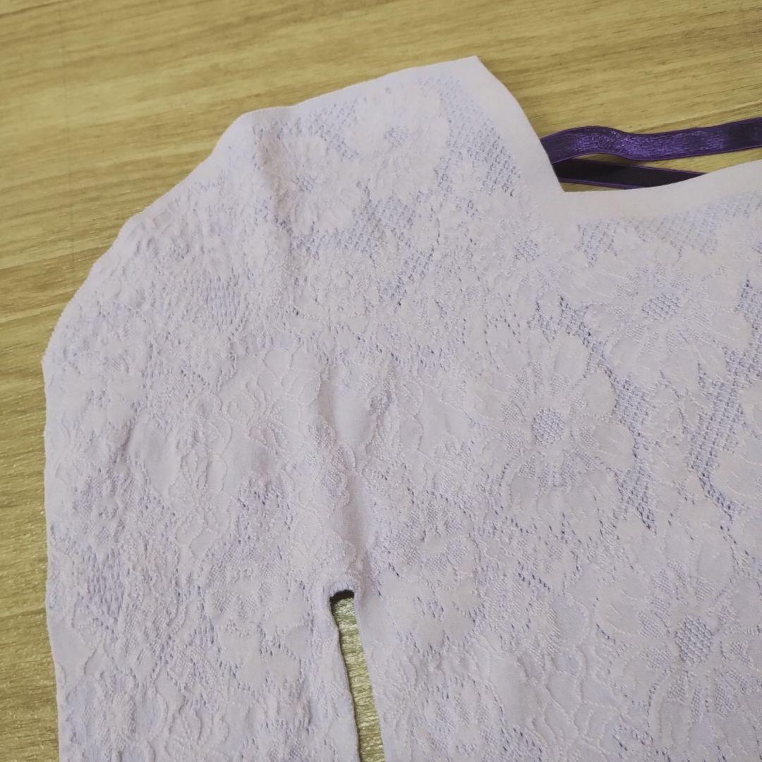 お値下げ！新品　ノーソーイングニット　スクエアネックデザイントップ ライラックM