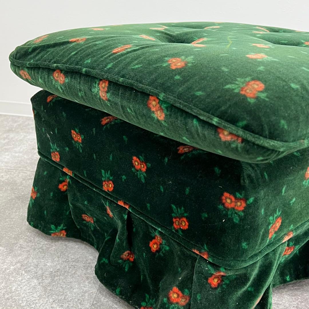 花柄ベルベットオットマン 昭和レトロ スツール クッション一体型 アンティーク