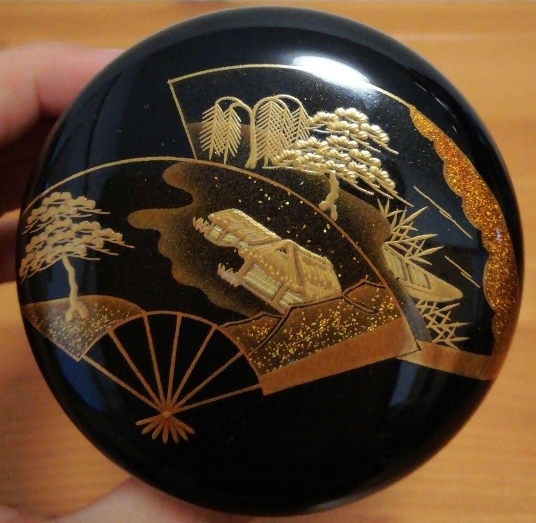 鵬雲斎書付　玉州作　扇　蒔絵　梨地　棗　共箱　茶道具