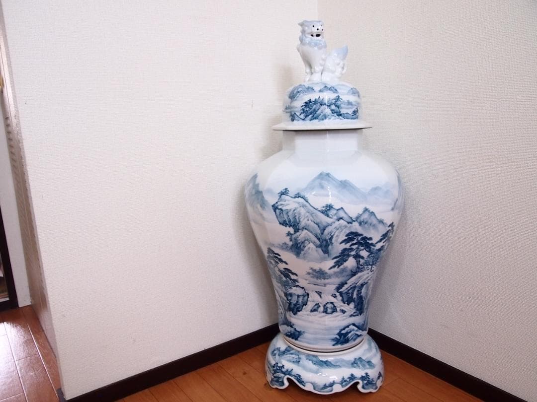 【美品】有田焼 沈香壺 勝雲作/藤井勝雲 絵付師:金武自然 山水染付 壷/つぼ