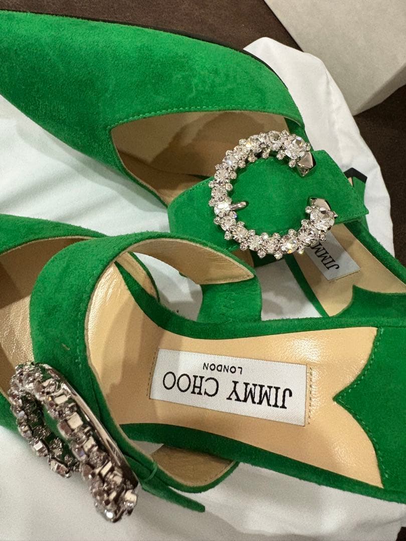 未使用JIMMY CHOOジミーチュウMARTA緑クリスタルミュールサンダル36