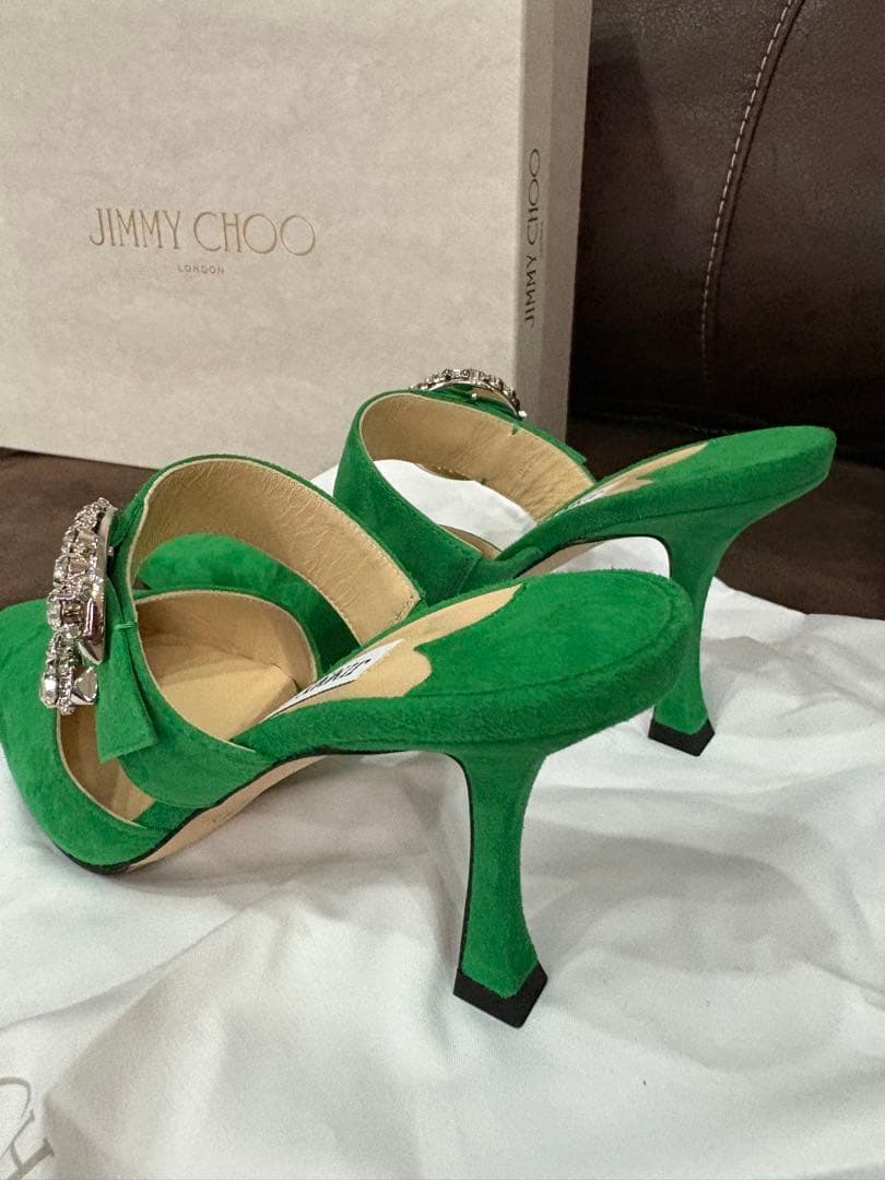 未使用JIMMY CHOOジミーチュウMARTA緑クリスタルミュールサンダル36