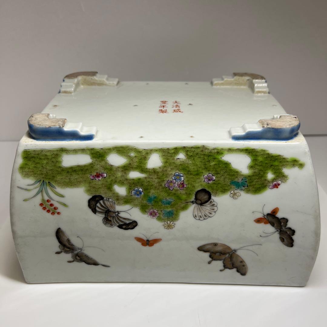 中国清時代　大清咸豊年製　粉彩花蝶図鉢　幅約24㎝　東Y7-1029☆2Fトトチ