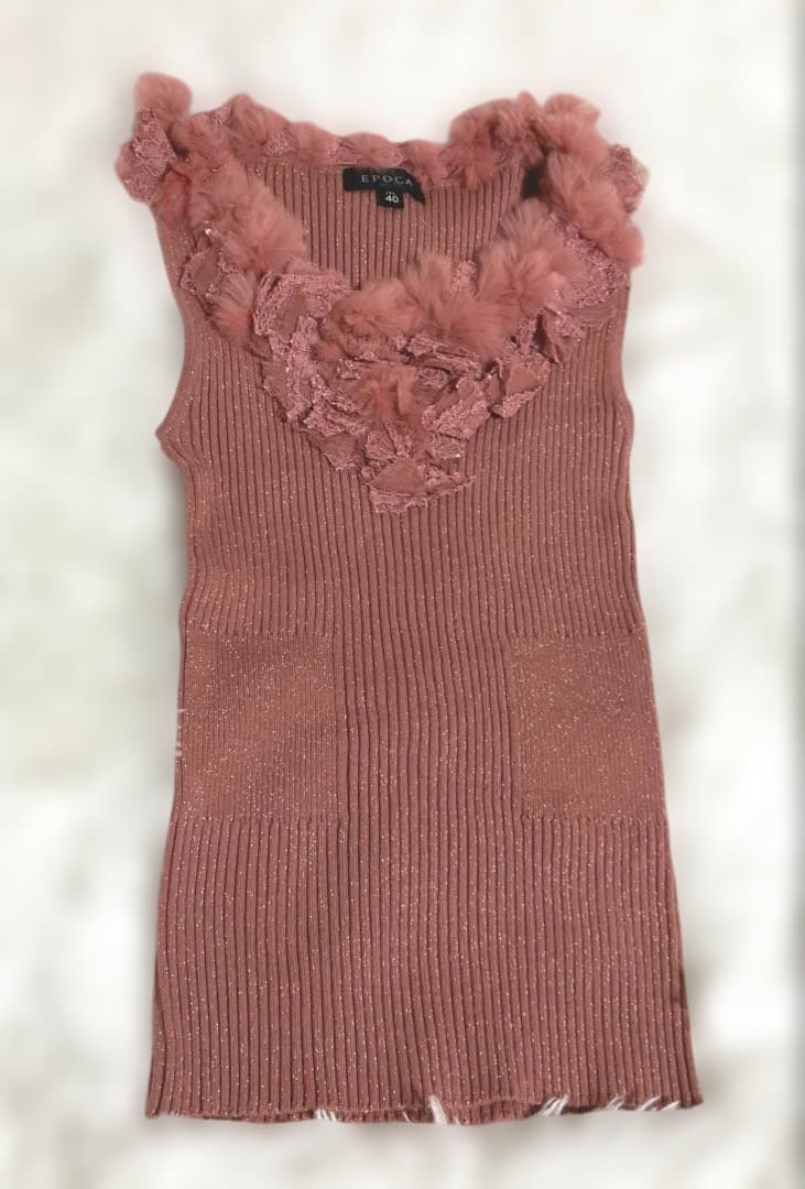 ［美品］エポカ　レッキスファー付きアンサンブル　サイズ40 ピンクラメ