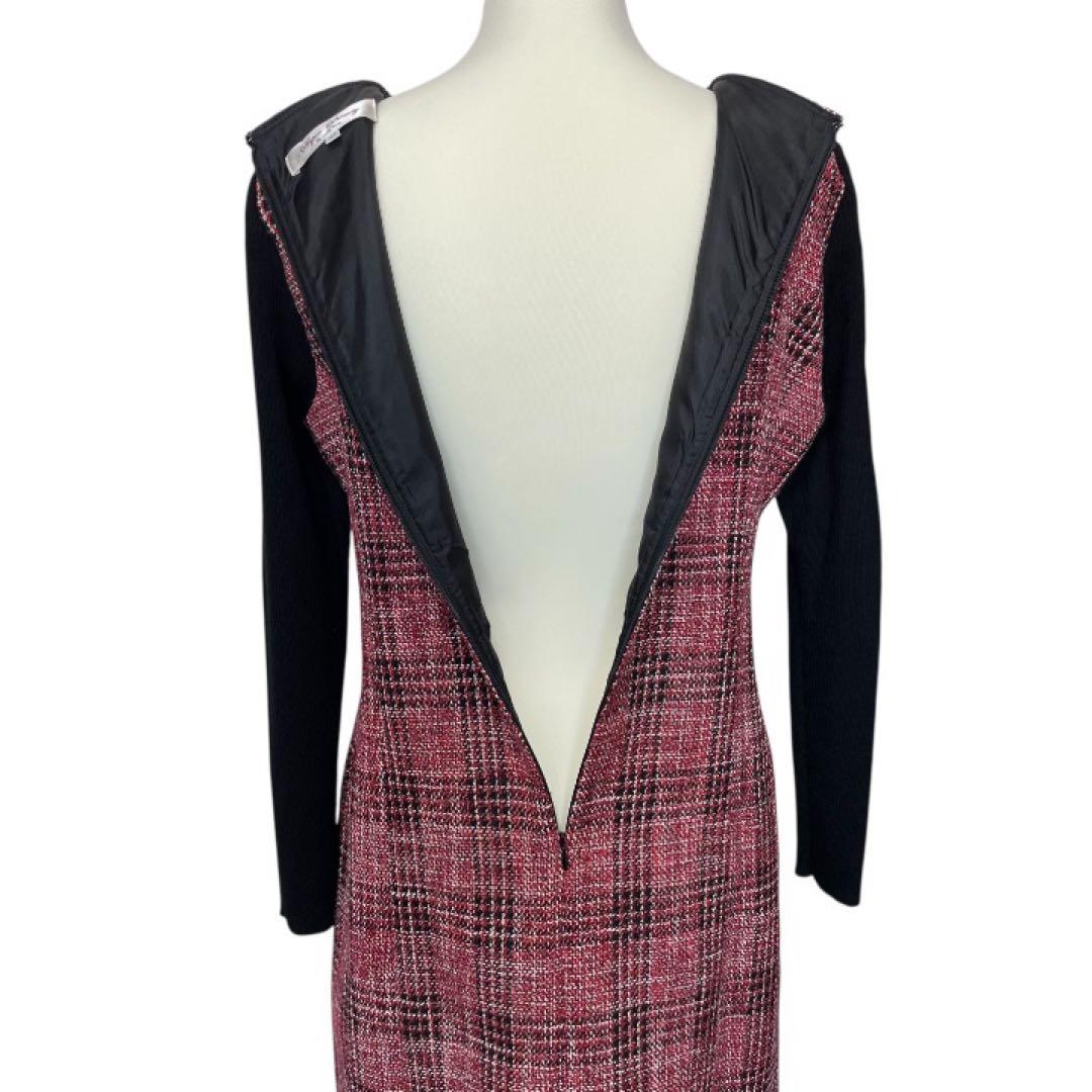 スーパービューティー【42/L】 ビジュー　リボン　ツイード×ニットワンピース