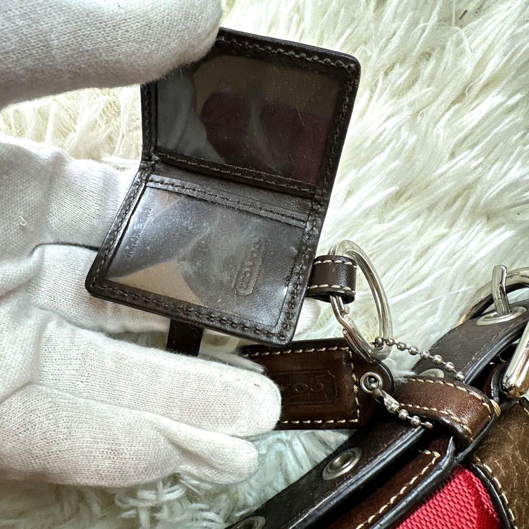 希少 COACH シグネチャー柄 ショルダーバッグ 赤 希少色 キーリング付き