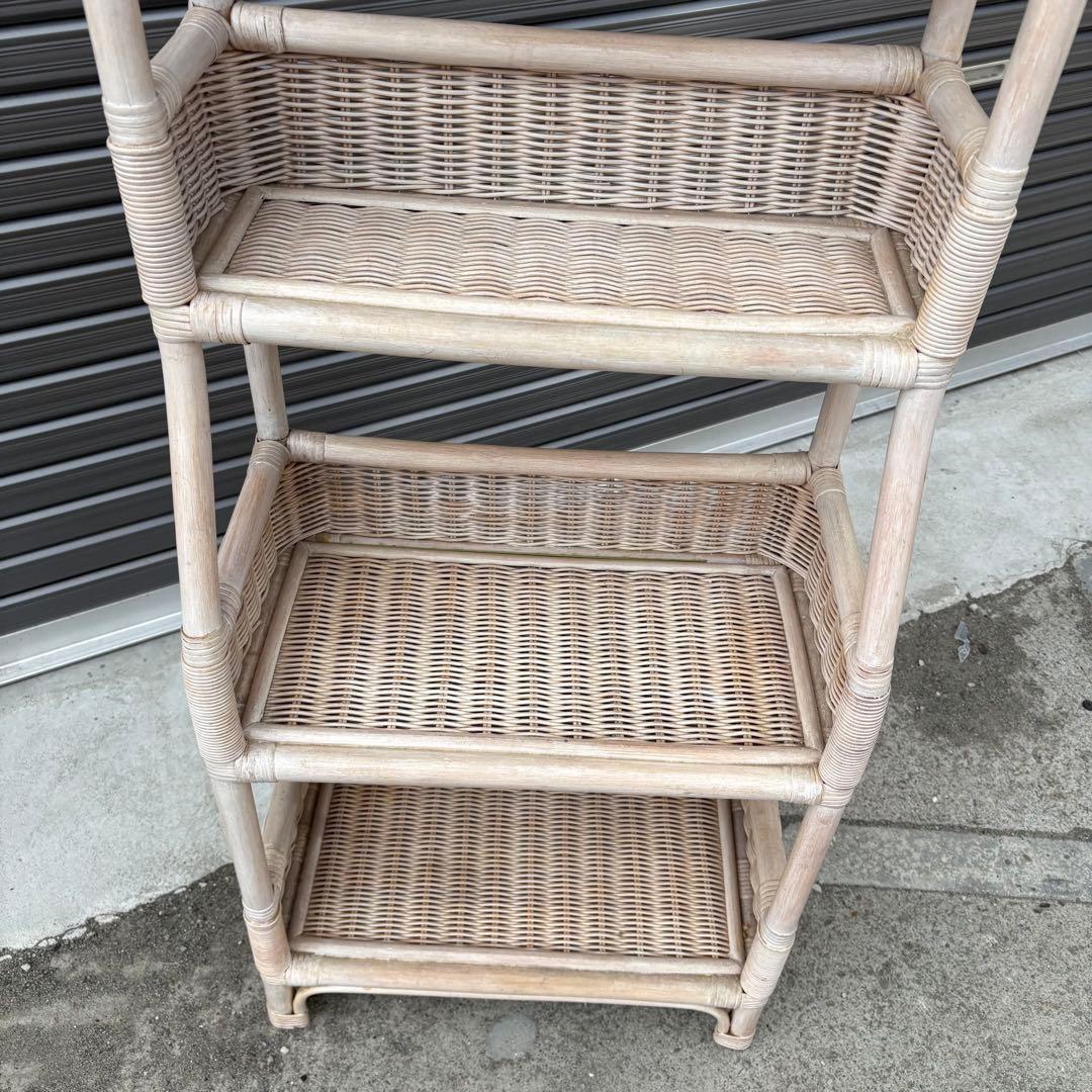 古家具 ラタンラック 飾り棚 4段 籐製シェルフ ナチュラル 収納ラック レトロ