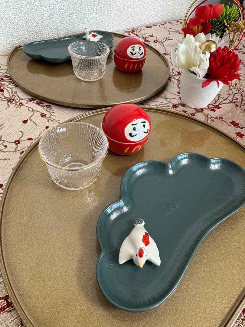 松皿と鶴だるまの5セット