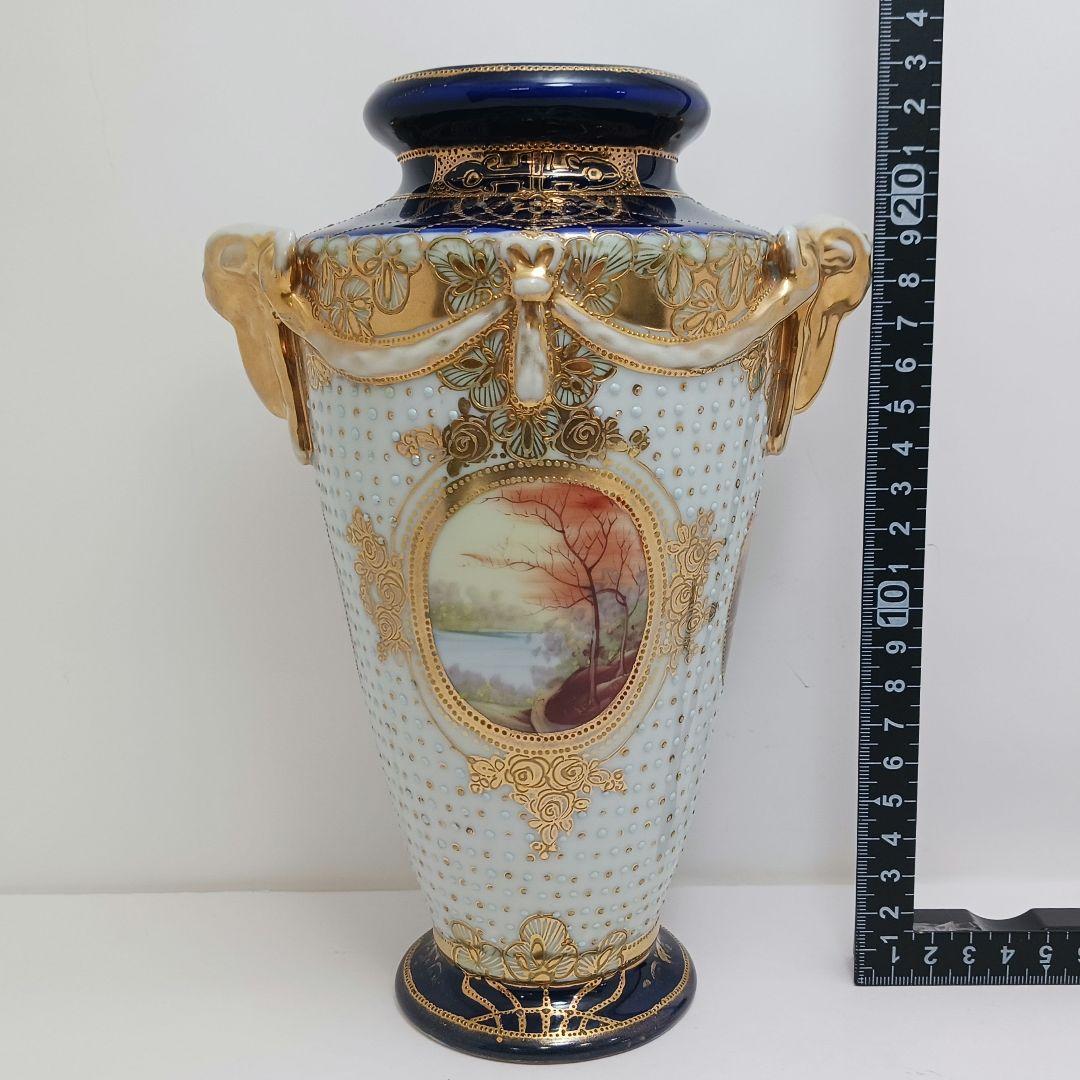 Y3036-3 オールドノリタケ マルキ印 風景文花瓶 輸出向け　L