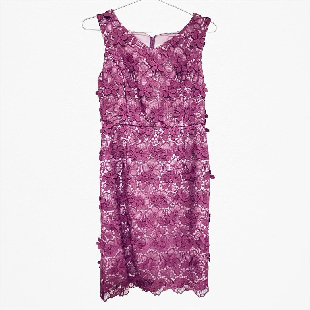 【美品】グレースコンチネンタル フラワーレースタイトワンピースピンク 36
