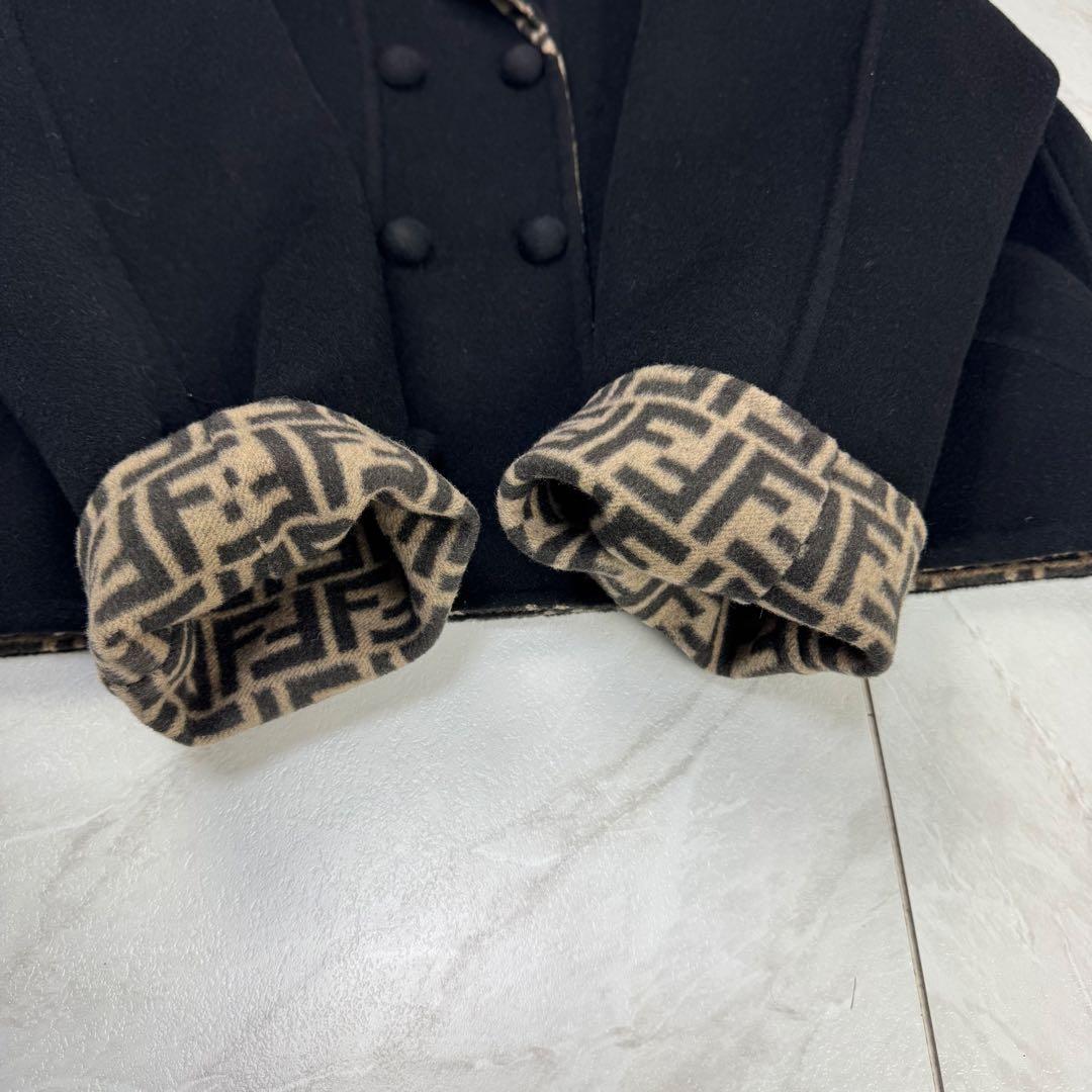 極美品 フェンディ ダブルフェイス ショートコート ウール ズッカ 黒 40