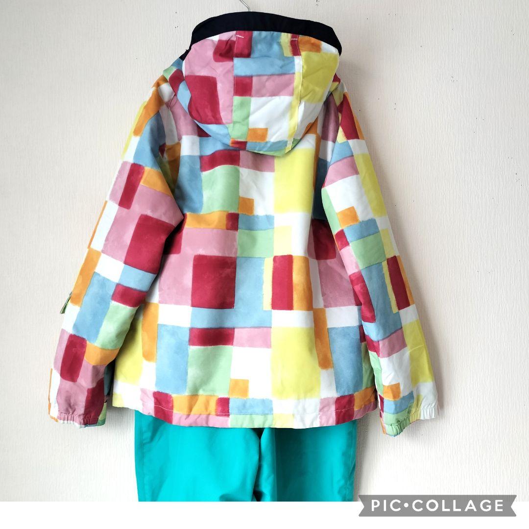 美品☆Phenixスキーウェア女の子150 140 上下 パステルブロック×水色