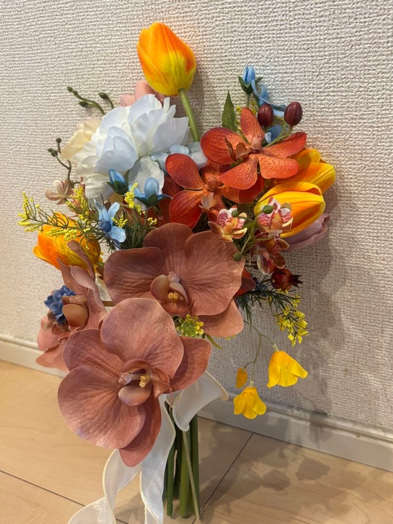 カラーブーケ　ブートニア付き　結婚式　ウエディング