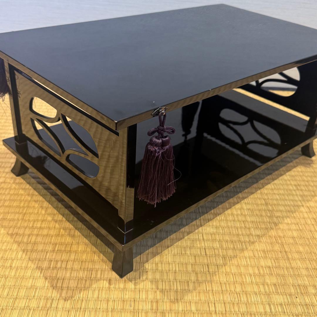 塗師 喜斎 作 蝋色 冠卓 房飾 共箱 木製漆器 花台 二段