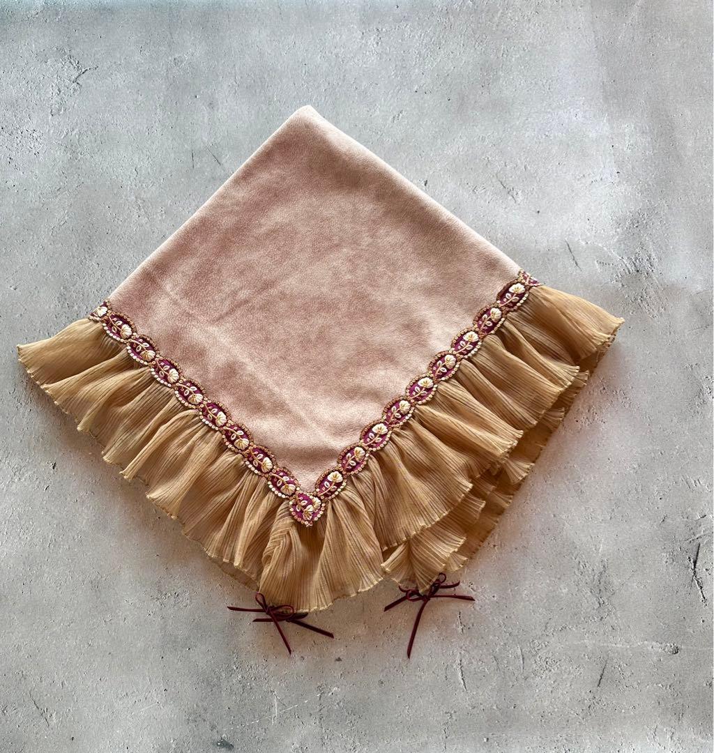 インド刺繍お花リボン＆フリルレース Beige ハンドメイドタロットクロス