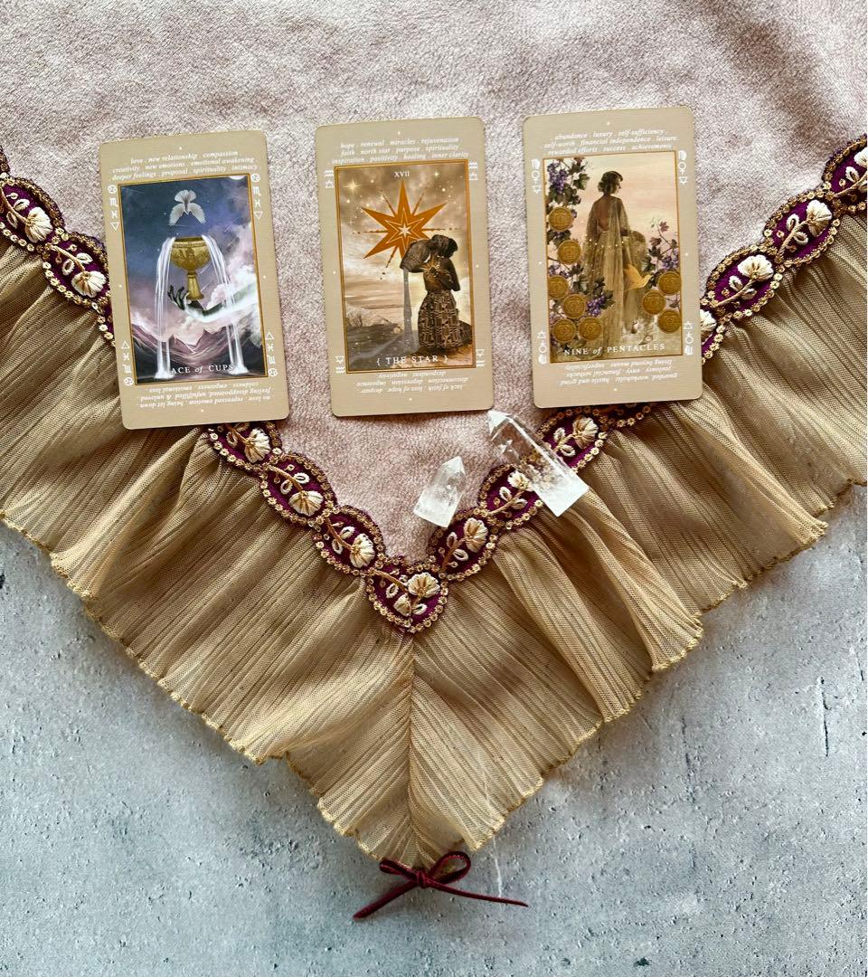 インド刺繍お花リボン＆フリルレース Beige ハンドメイドタロットクロス