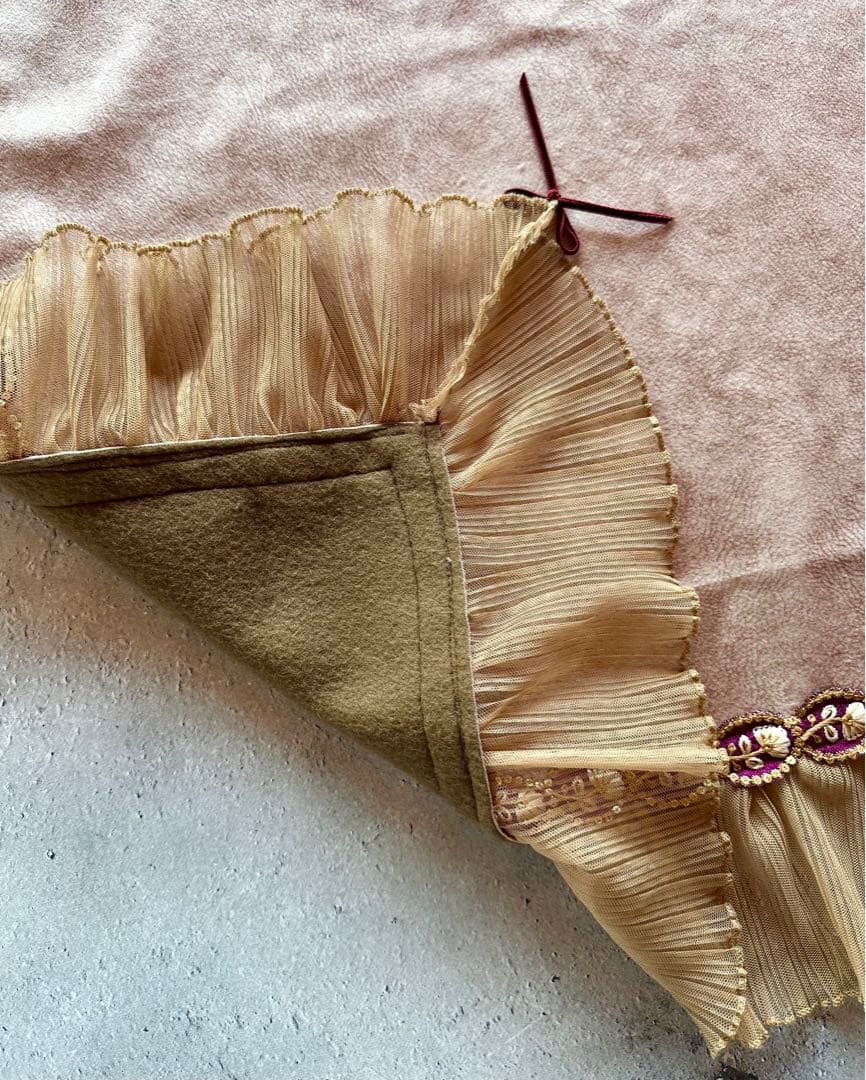 インド刺繍お花リボン＆フリルレース Beige ハンドメイドタロットクロス