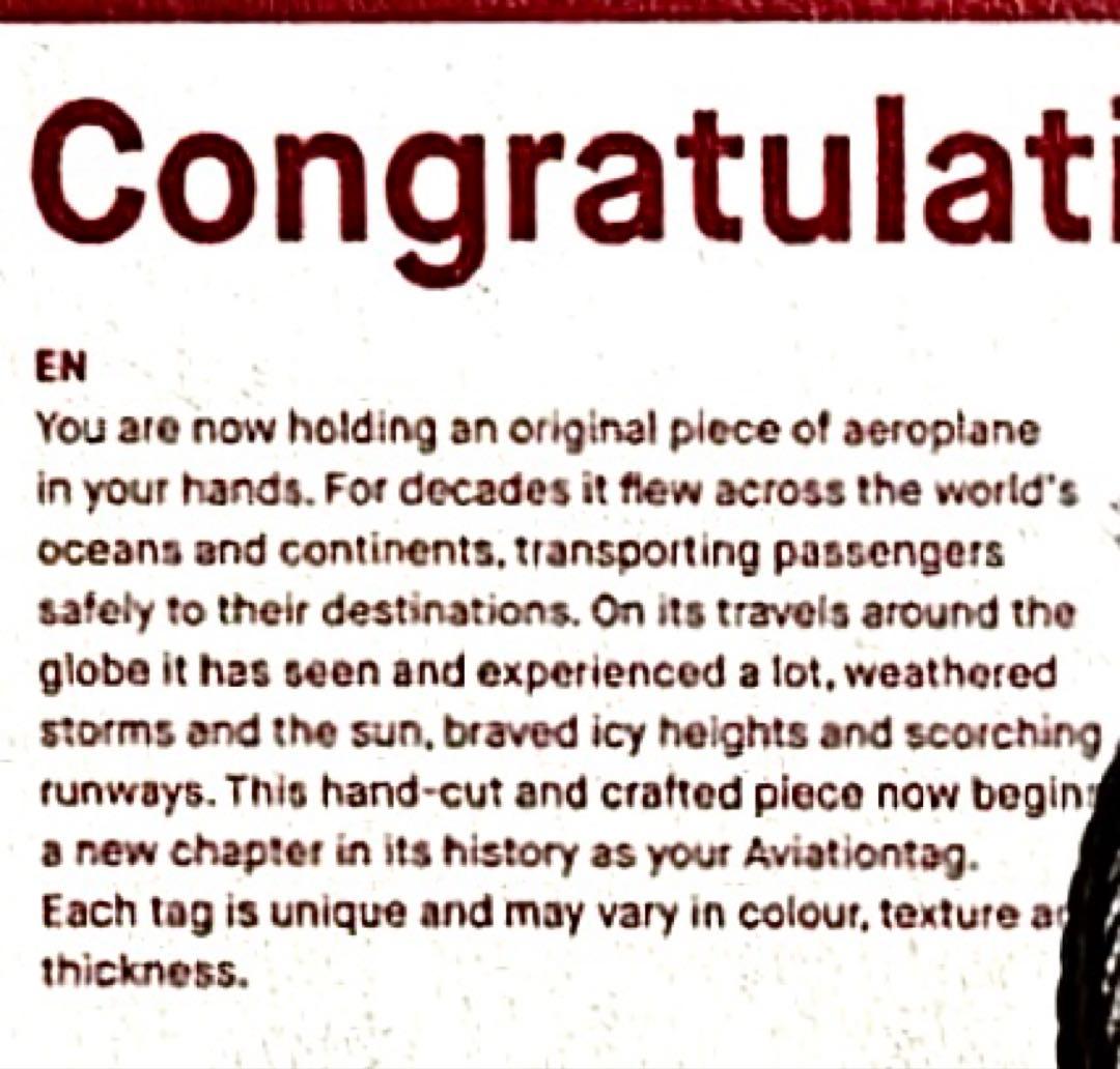 【レア品•Aviation】キャセイ ドラゴン　B-HLB 実機スキンタグ