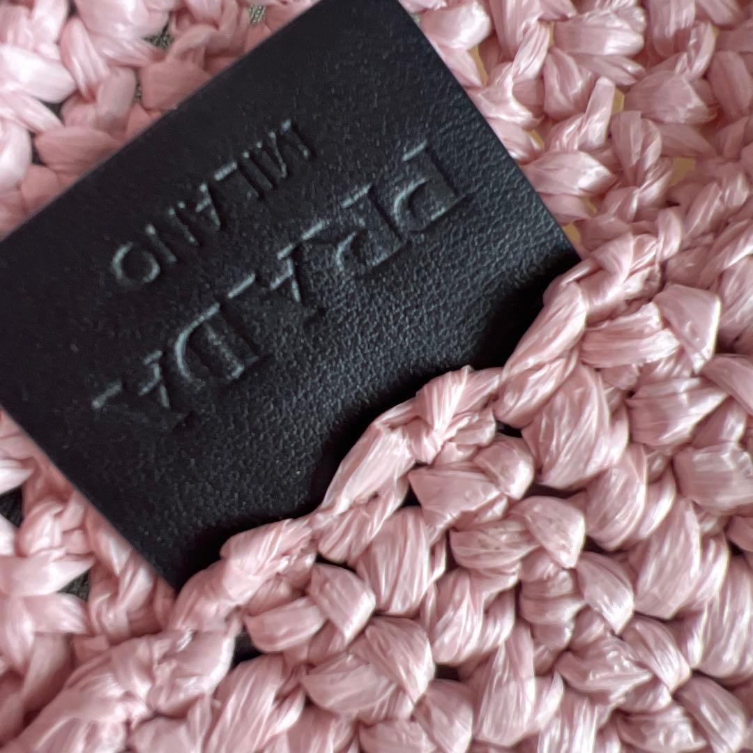 PRADA プラダ スモール クロシェ トートバッグ ラフィア ピンク