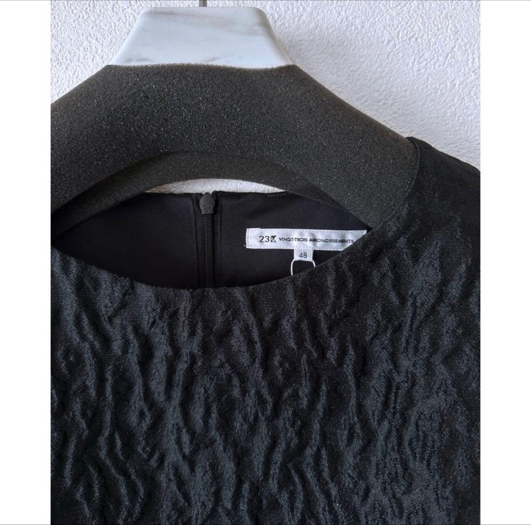 大きいサイズ48＊２３区 米沢産 ジャカードペプラム トップス＊自由区ICB組曲