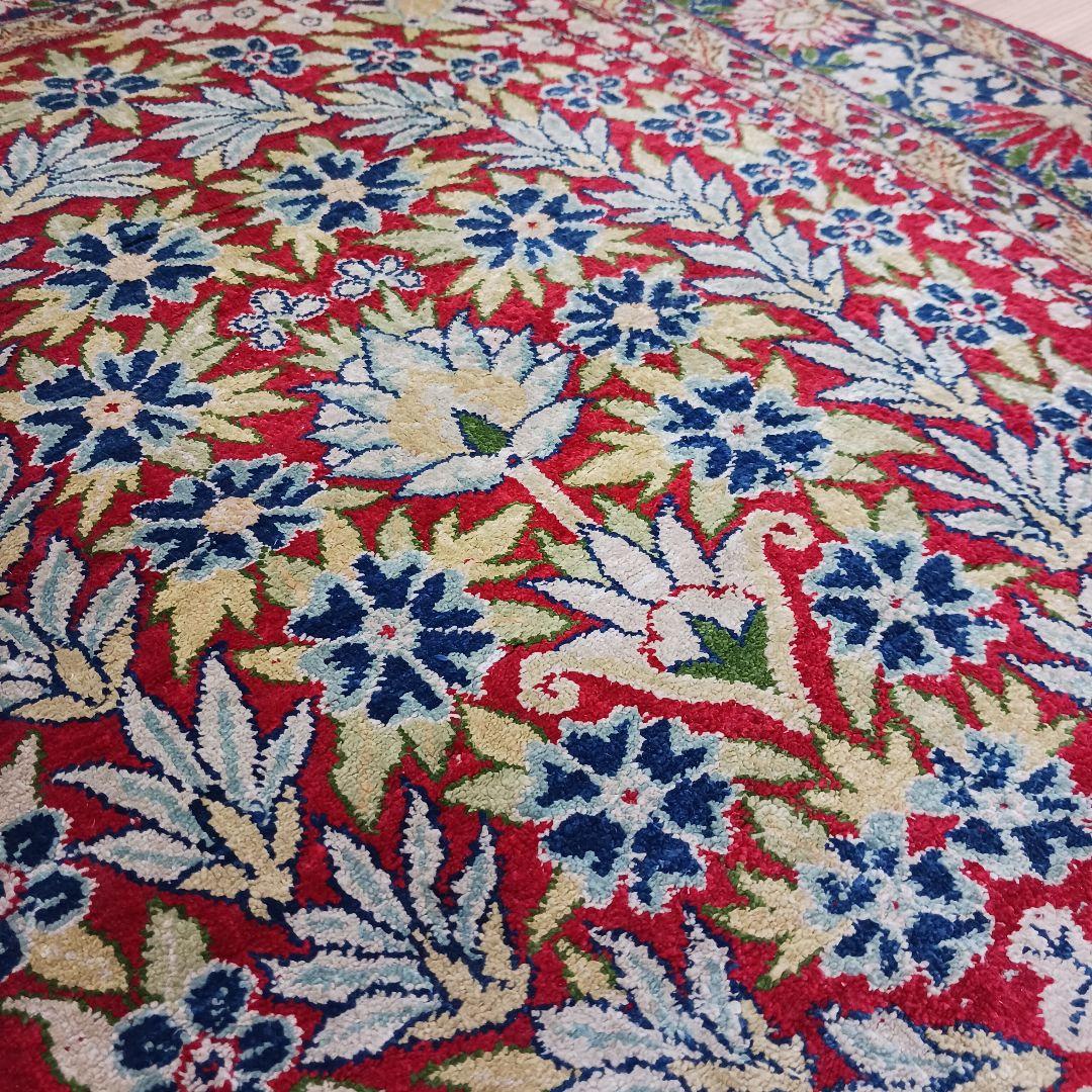 Y3347 中国シルク絨毯 シルク100% 手織り240段 85×68㎝