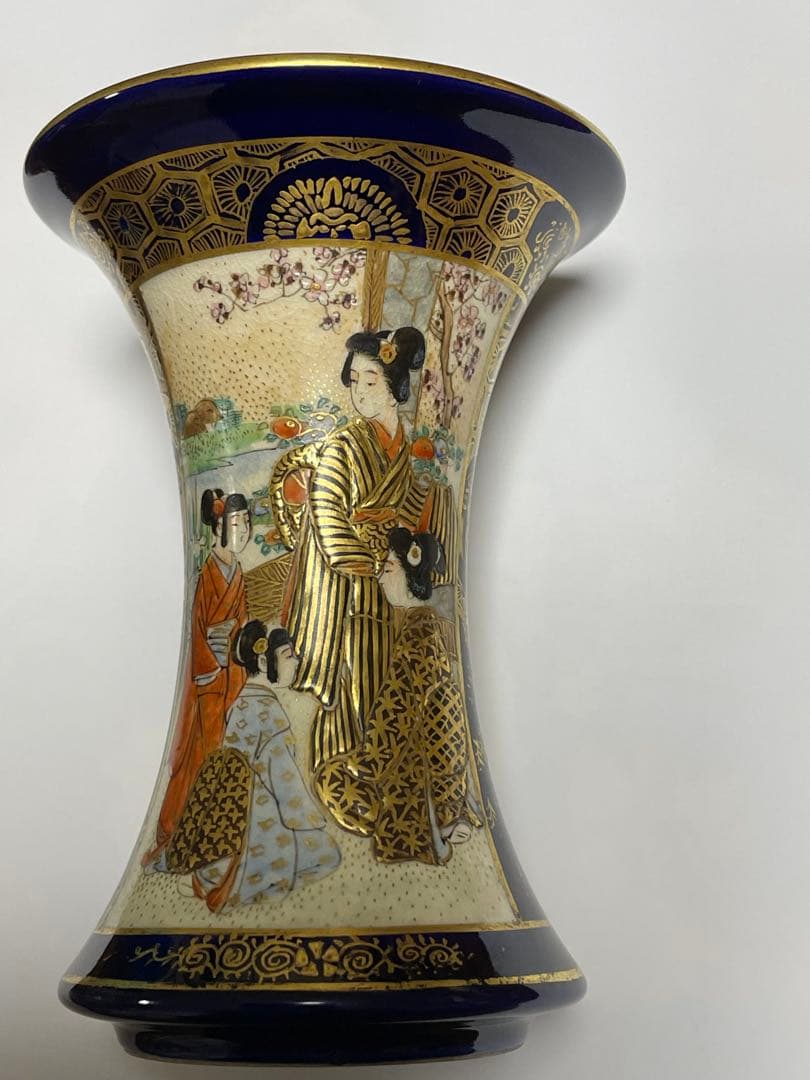 京薩摩　瑠璃金蘭手人物図広口小瓶　楠部造　古美術　骨董　直しあり