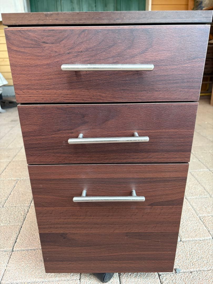 ★美品★ダークブラウン木製デスク 2引き出し 3段キャビネット 佐賀発