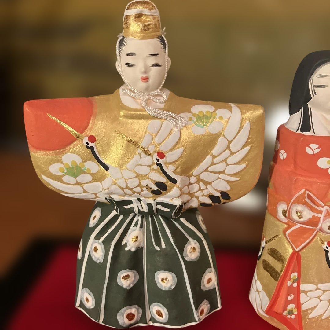 【祝鶴】博多人形　おひな様　小副川祐二作　陶器製　桐の箱入り