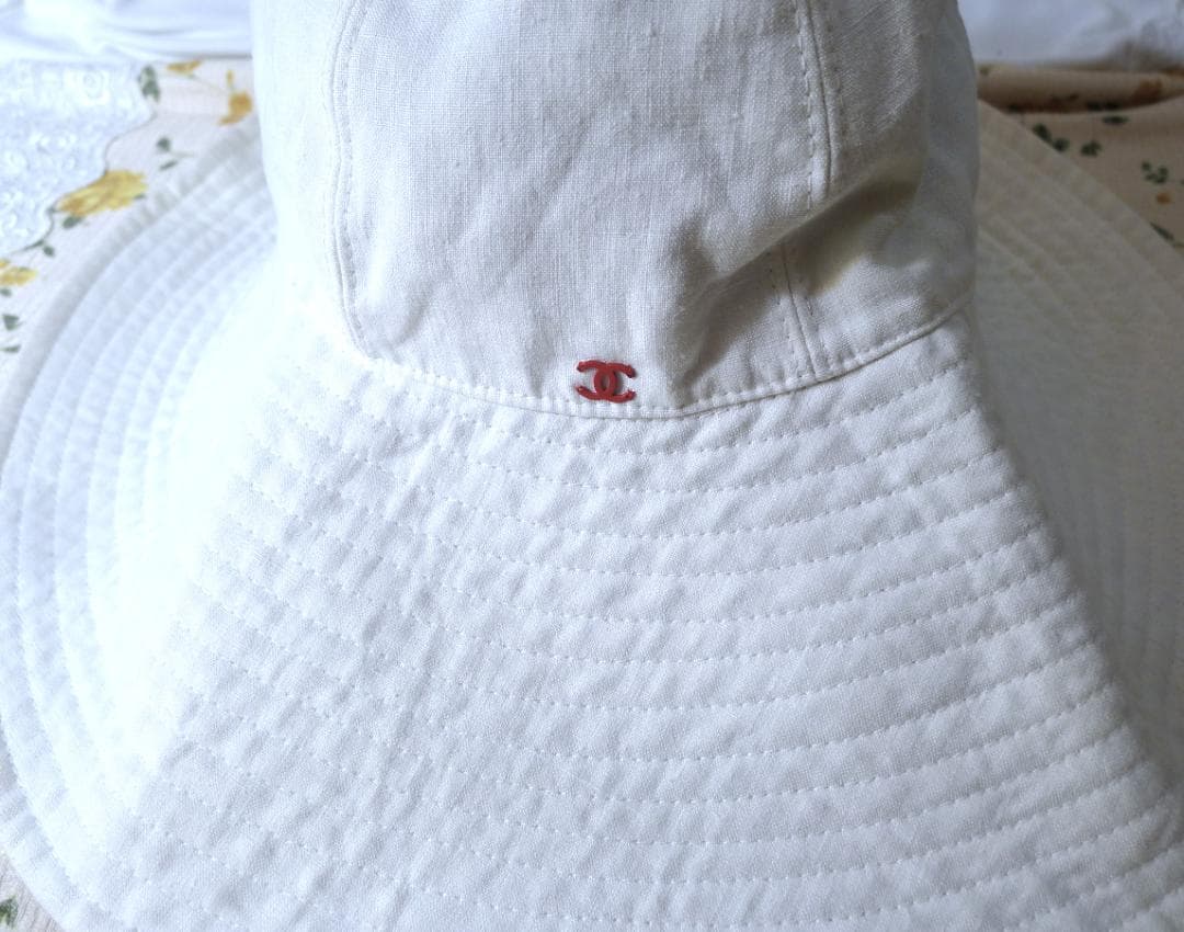 最終価格◇【シャネル】大きなカメリアがアクセント！ホワイトカラーコットンハット◇